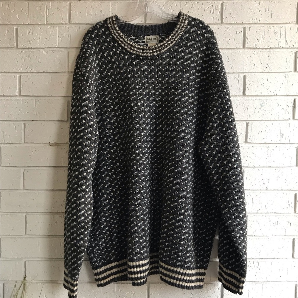 L.L. Bean Men’s Sweater 100% Lambs Wool Size XXXL Tall Grey White